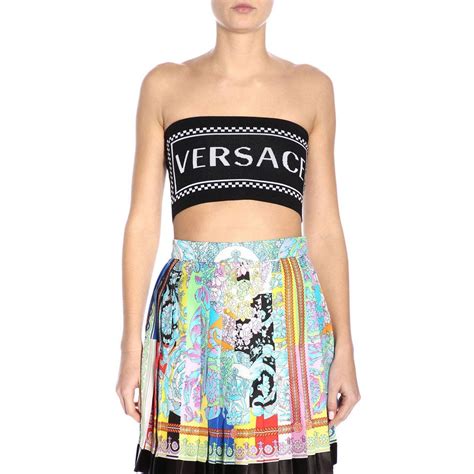 versace logo-intarsia knitted bandeau top|Women's Gianni Signature Knit Bandeau Top In Black White.